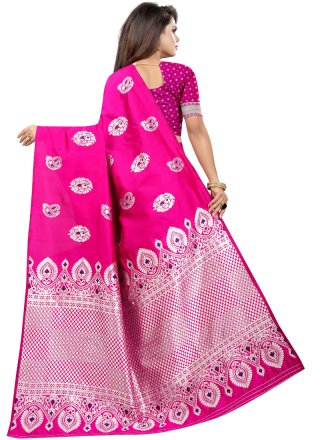 Hot Pink Art Silk Traditional Saree