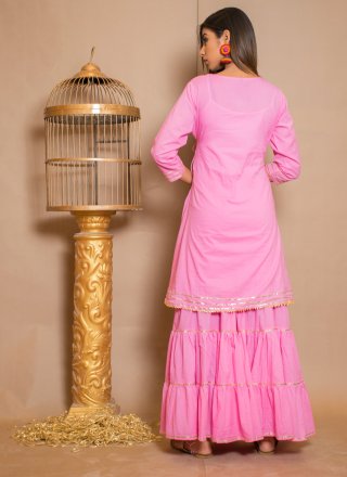 Hot Pink Cotton Reception Designer Palazzo Salwar Kameez