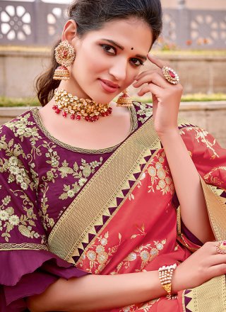 Hot Pink Thread Work Designer Traditional Saree