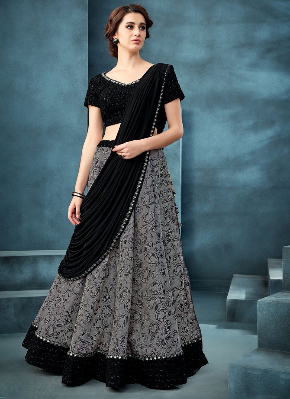 Grey hot sale black lehenga