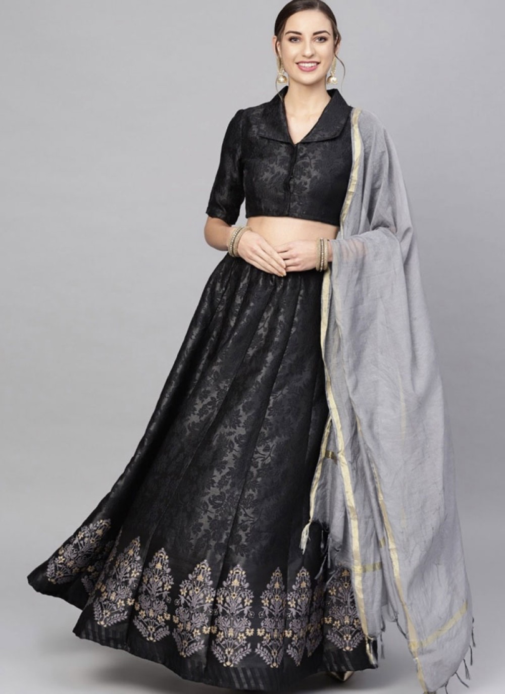 Black Zari Weaving Work Pure Silk Lehenga – Maharani