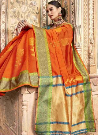 Jacquard Silk Classic Designer Saree in Orange