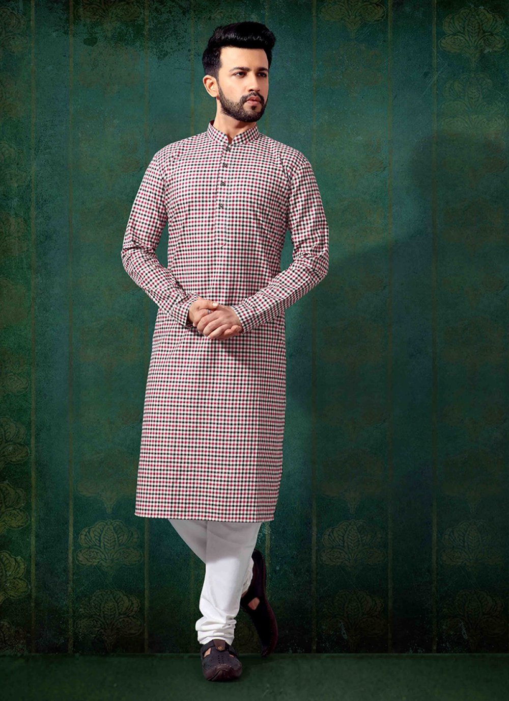 Buy Online Kurta Checks Cotton in Multi Colour 141572