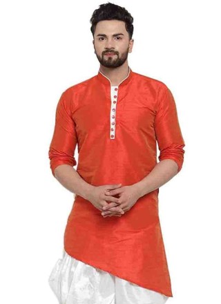 Kurta Plain Art Dupion Silk in Rust