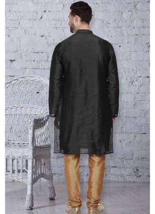 Kurta Pyjama Embroidered Art Dupion Silk in Black