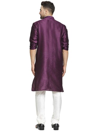 Kurta Pyjama Plain Art Dupion Silk in Purple