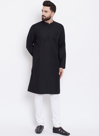 Kurta Pyjama Plain Cotton in Black