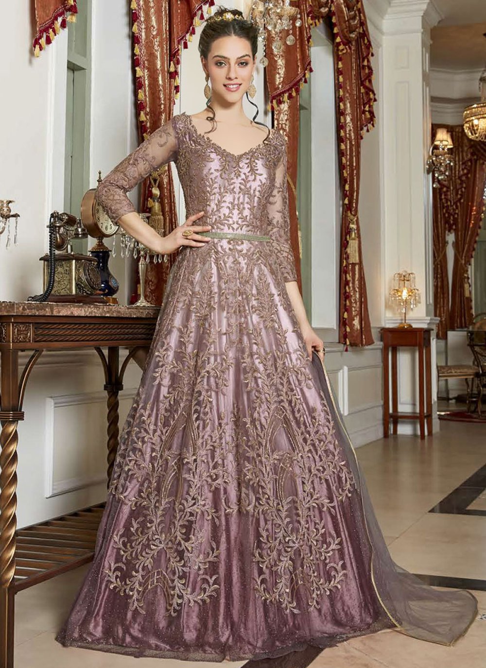 Buy Online Lavender Embroidered Net Anarkali Salwar Kameez : 148711 ...