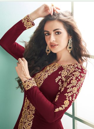Maroon Embroidered Salwar Suit