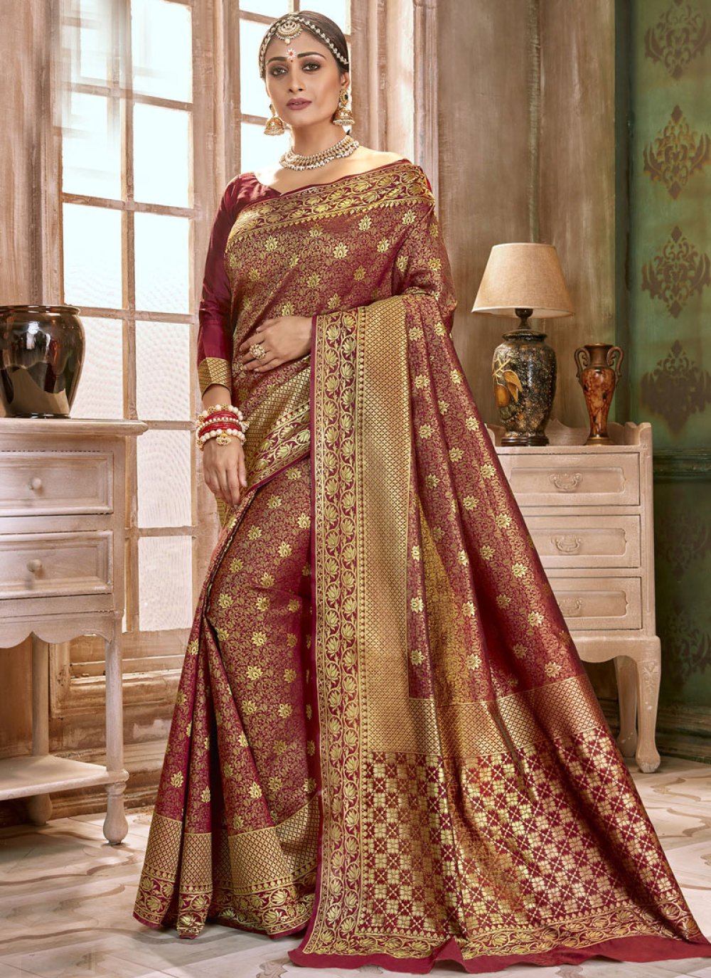 Buy Maroon Party Trendy Saree : 149732