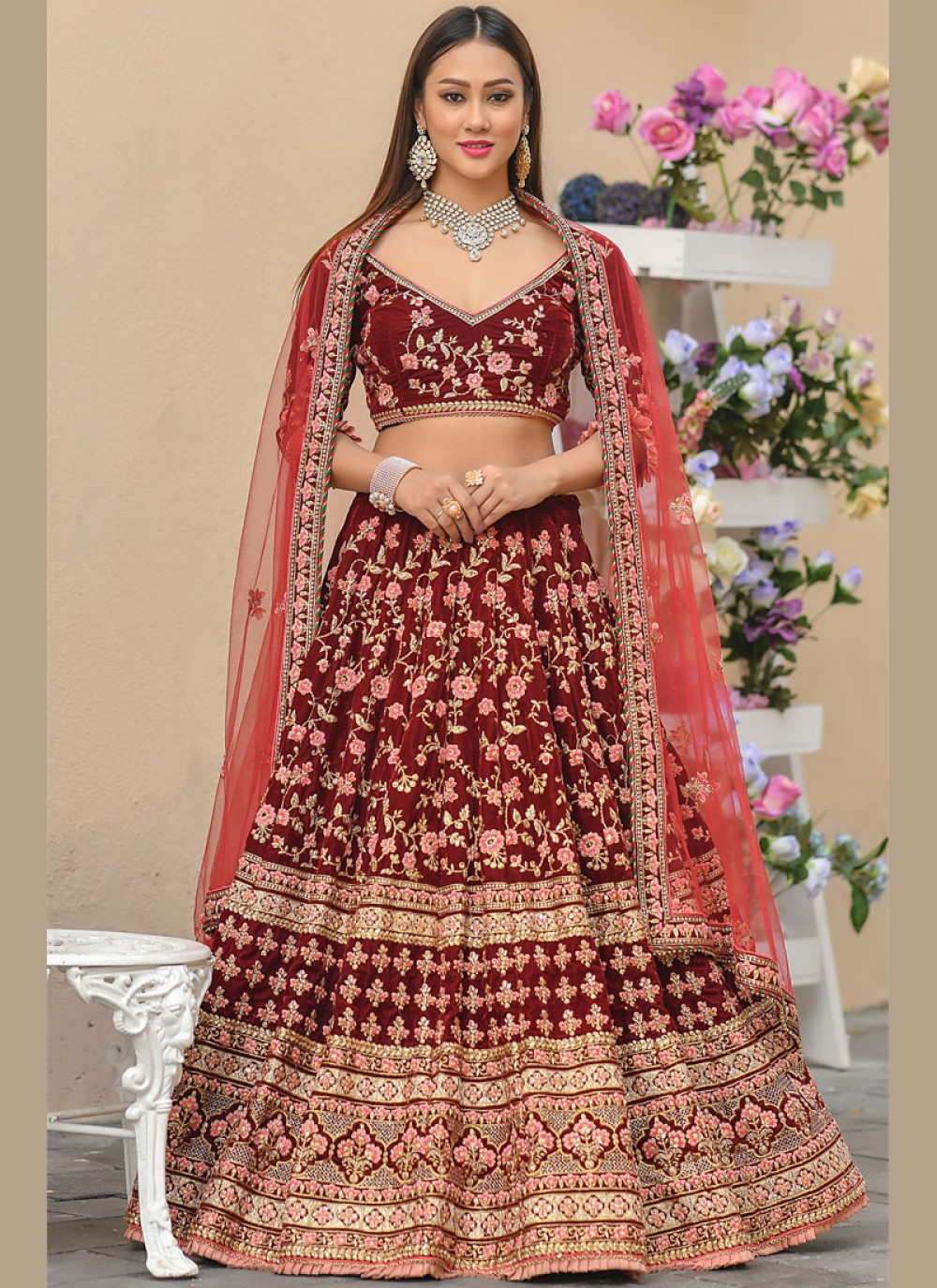 Lehenga Choli Resham Organza in Blue buy online - Lehenga Choli