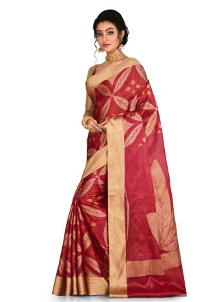 Maroon Weaving Banarasi Silk Classic Saree