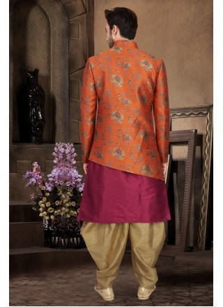 Multi Colour Art Banarasi Silk Engagement Dhoti Kurta
