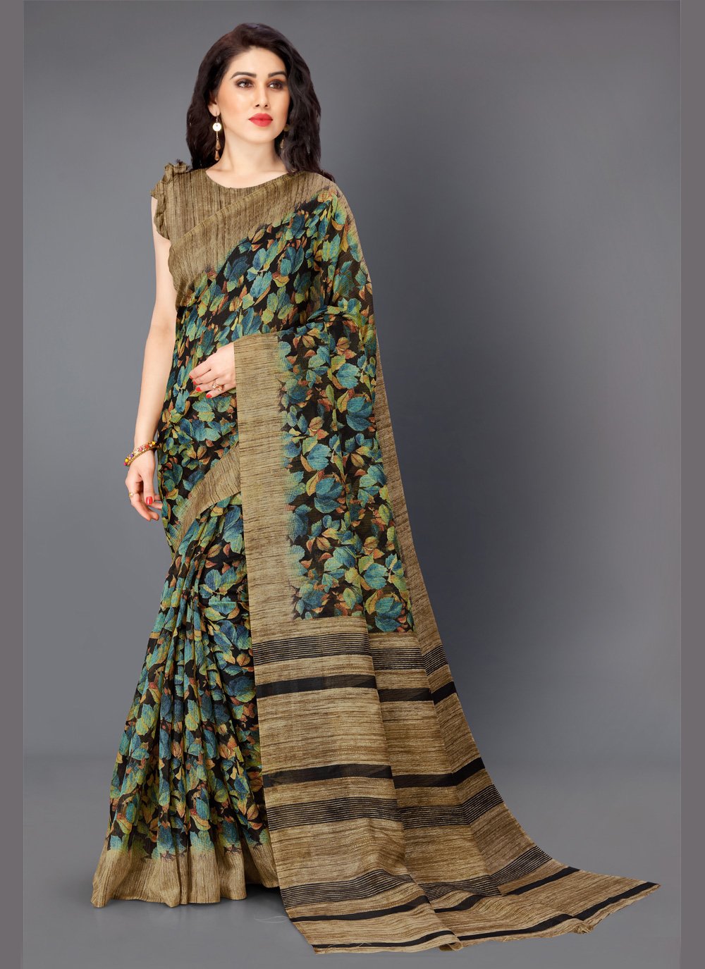 Multi Colour Khadi Silk Casual Saree Buy Online Ready To Ship