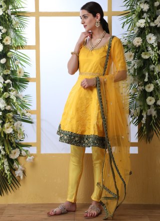 Mustard and Yellow Embroidered Party Salwar Suit