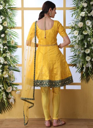 Mustard and Yellow Embroidered Party Salwar Suit