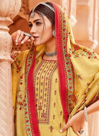Mustard Embroidered Designer Palazzo Suit