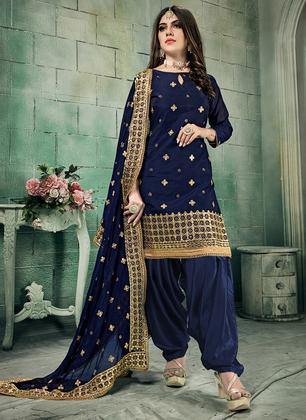 navy blue color patiala salwar suit