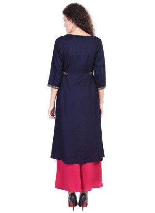 Navy Blue Embroidered Party Party Wear Kurti