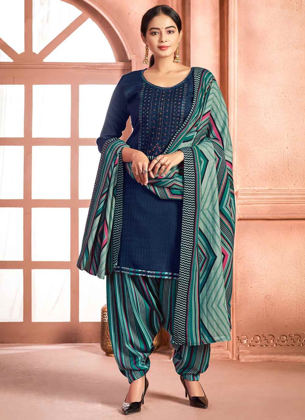 navy blue and white salwar suit