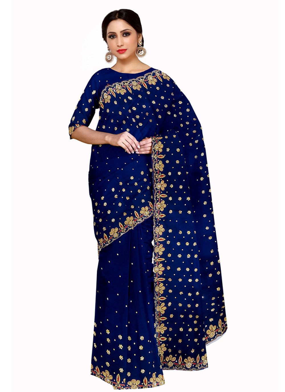 Navy Blue Embroidered Party Saree