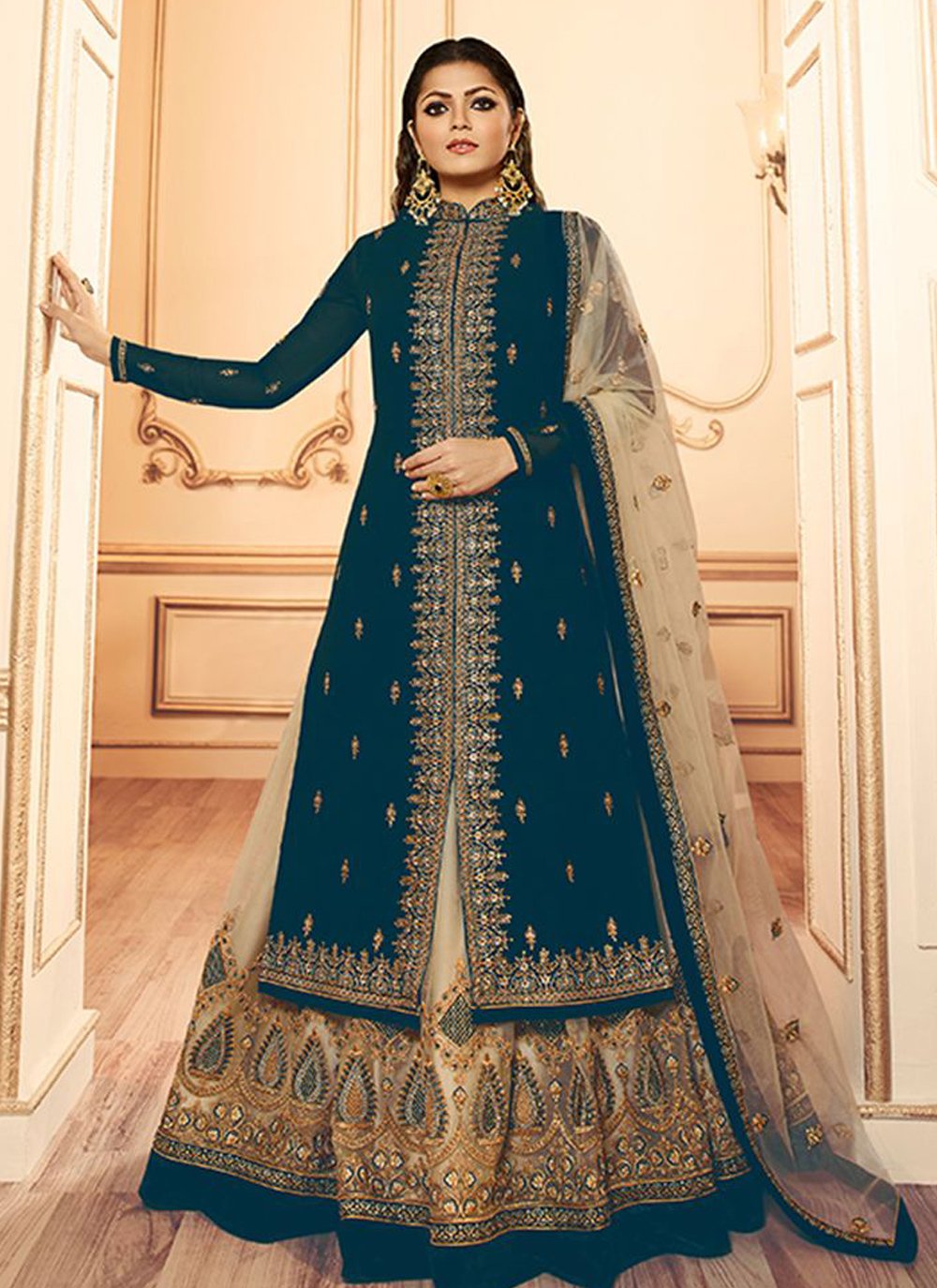 Sequence And Embroidery Work With Designer Navy Blue Georgette Lehenga Choli With Georgette Dupatta For Women Lehenga Choli