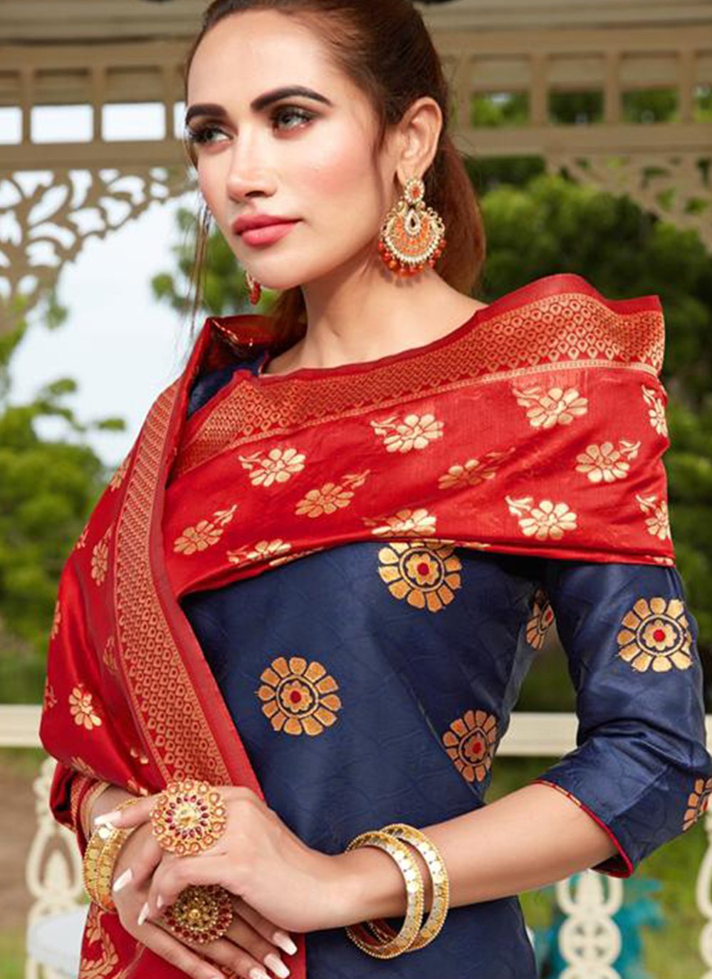 Navy Blue Foil Print Pant Style Suit buy online