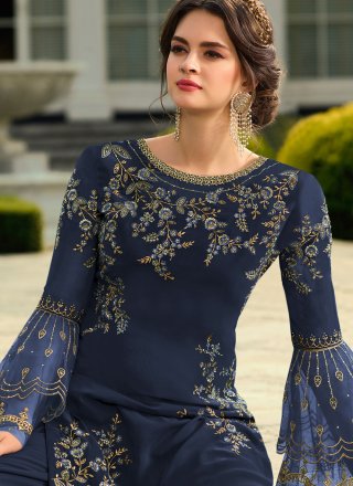 Navy Blue Party Palazzo Suit