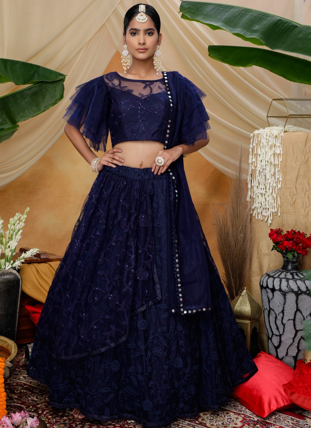 Designer Navy Blue Lehenga Choli With Zari and Multiple Sequence Embroidery  Work for Woman Party Wear Lehenga Choli With Dupatta - Etsy