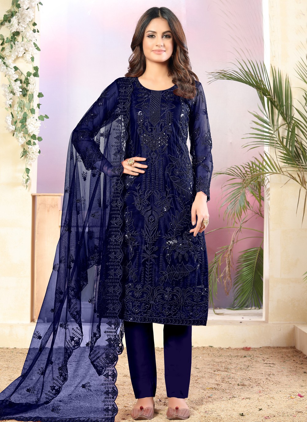 Shop Navy Blue Thread Salwar Suit Online : 164096