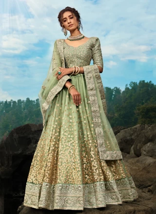 Gorgeous Green Color Silk Fabric Embroidery Work Wedding Look Lehenga |  Party wear lehenga, Lehenga choli, Party wear lehenga choli