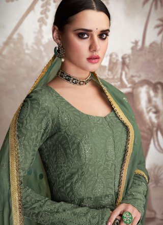 Net Green Floor Length Anarkali Suit