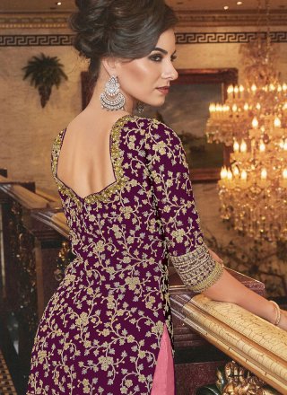Net Palazzo Designer Salwar Kameez in Purple
