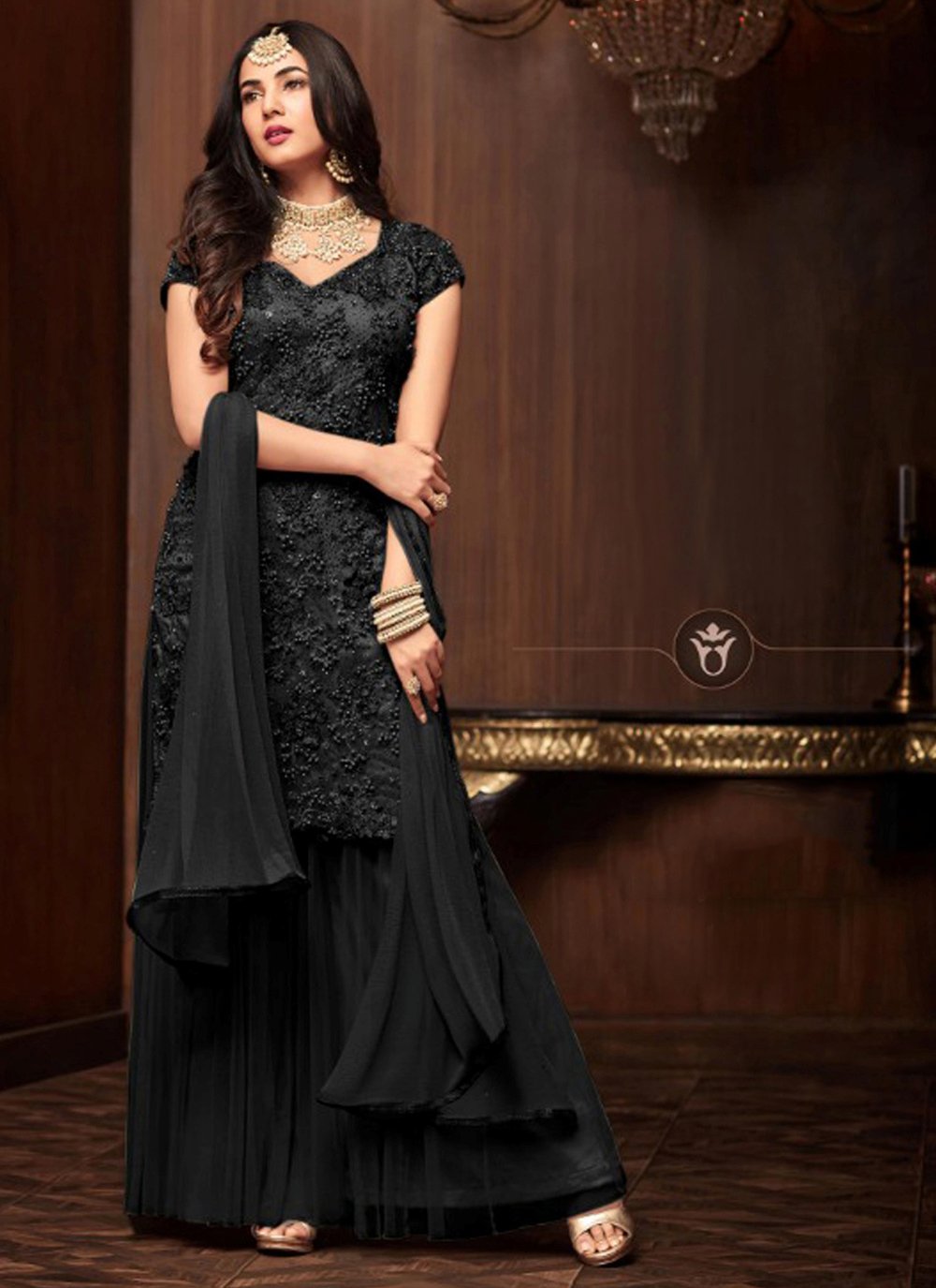 black palazzo suit online