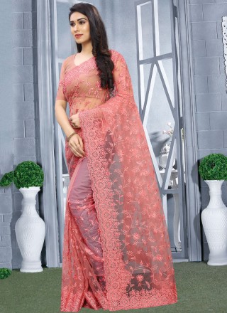 Net Resham Pink Classic Designer Saree