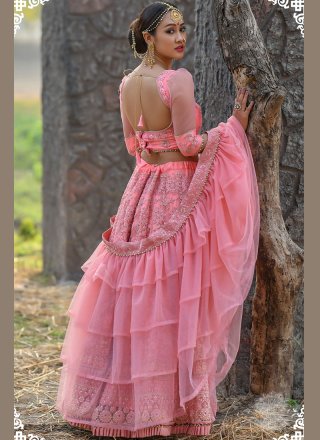 Net Resham Rose Pink Trendy Designer Lehenga Choli