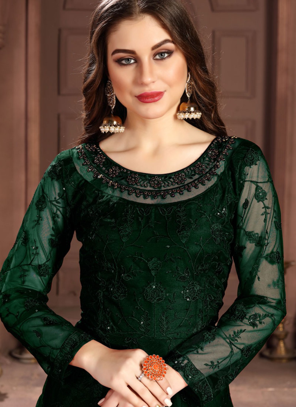 Shop Net Salwar Suit in Green Online : 141794 -