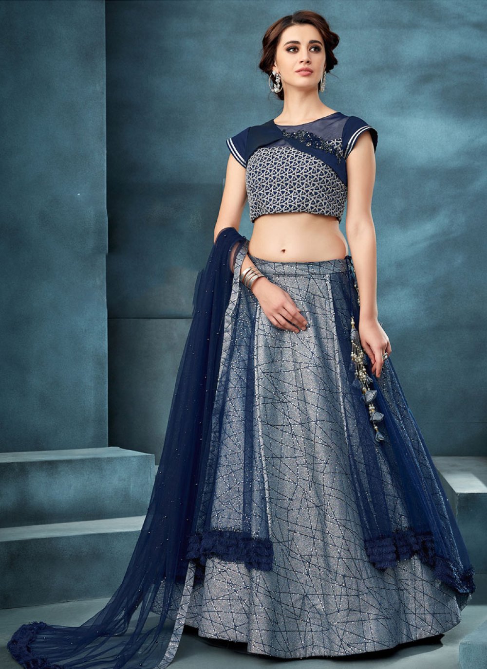 Buy Net Silver Sequins Designer Lehenga Choli Online