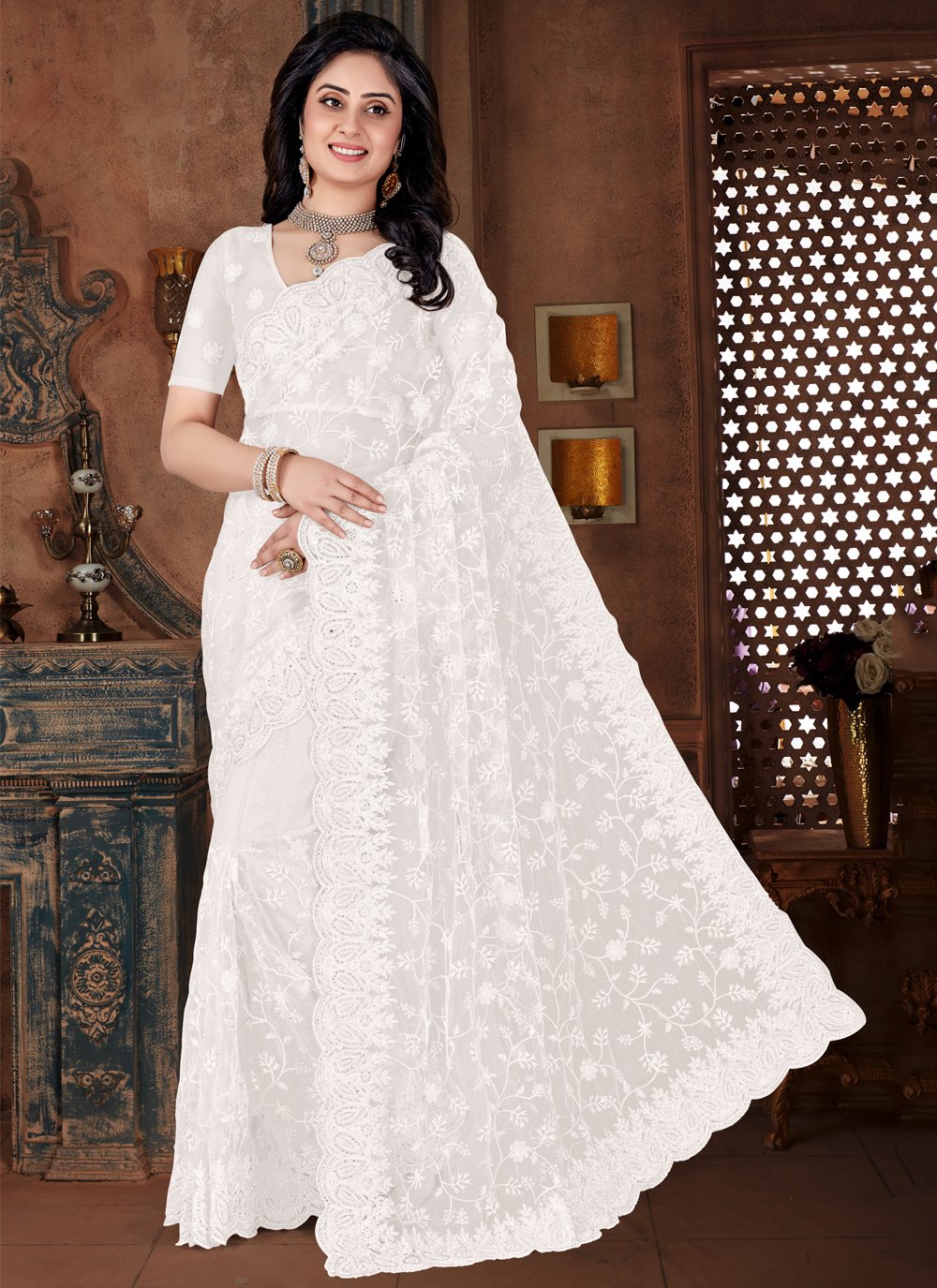 Buy Net White Bollywood Saree : 157698 -