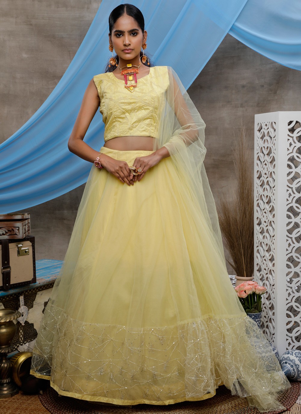 Wedding Special Indian Attire Designer Yellow Green Silk Lehenga Choli