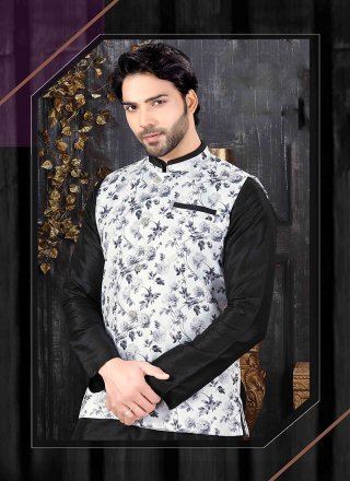 Off White Printed Party Nehru Jackets