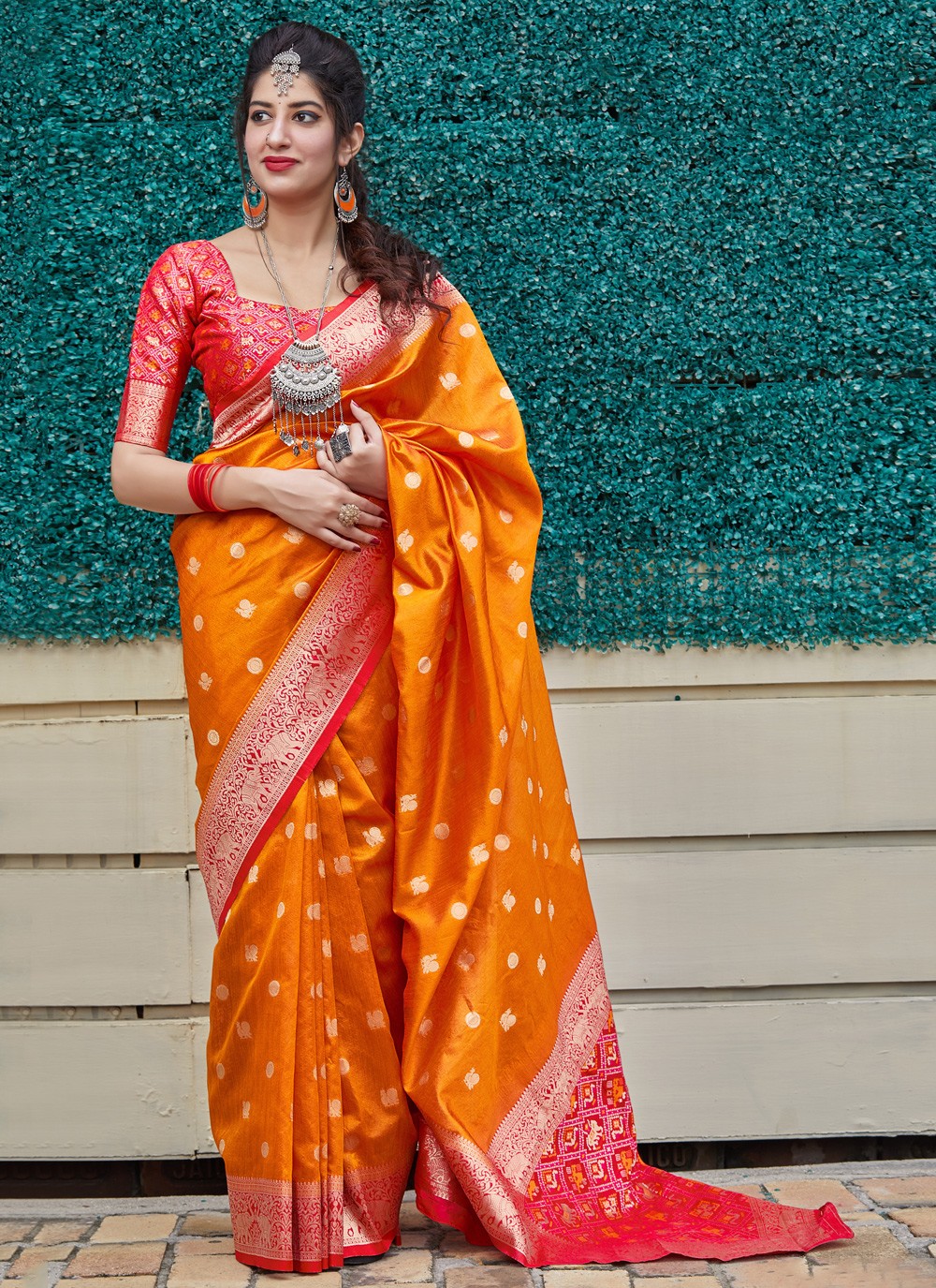 orange colour wedding saree