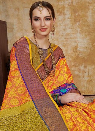 Orange Weaving Art Silk Traditional Designer Saree