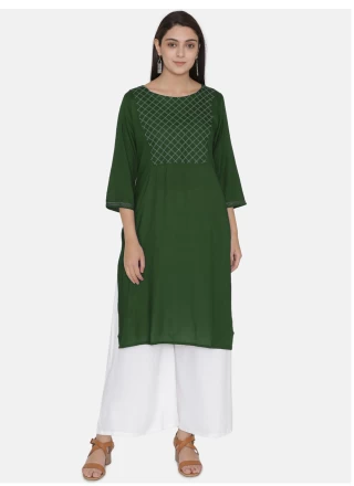 Party Wear Kurti Embroidered Rayon in Sea Green