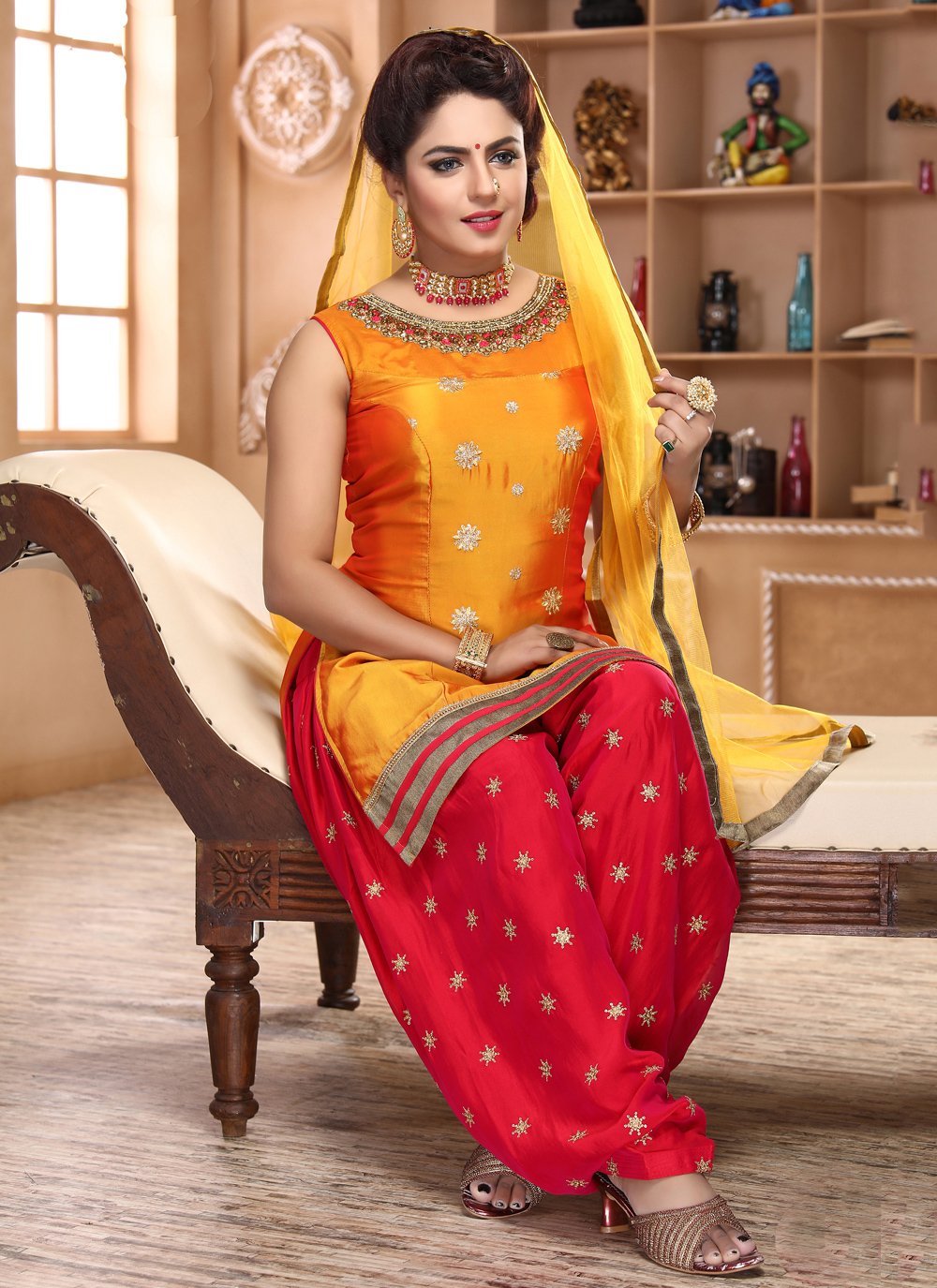 patiala suit yellow and red