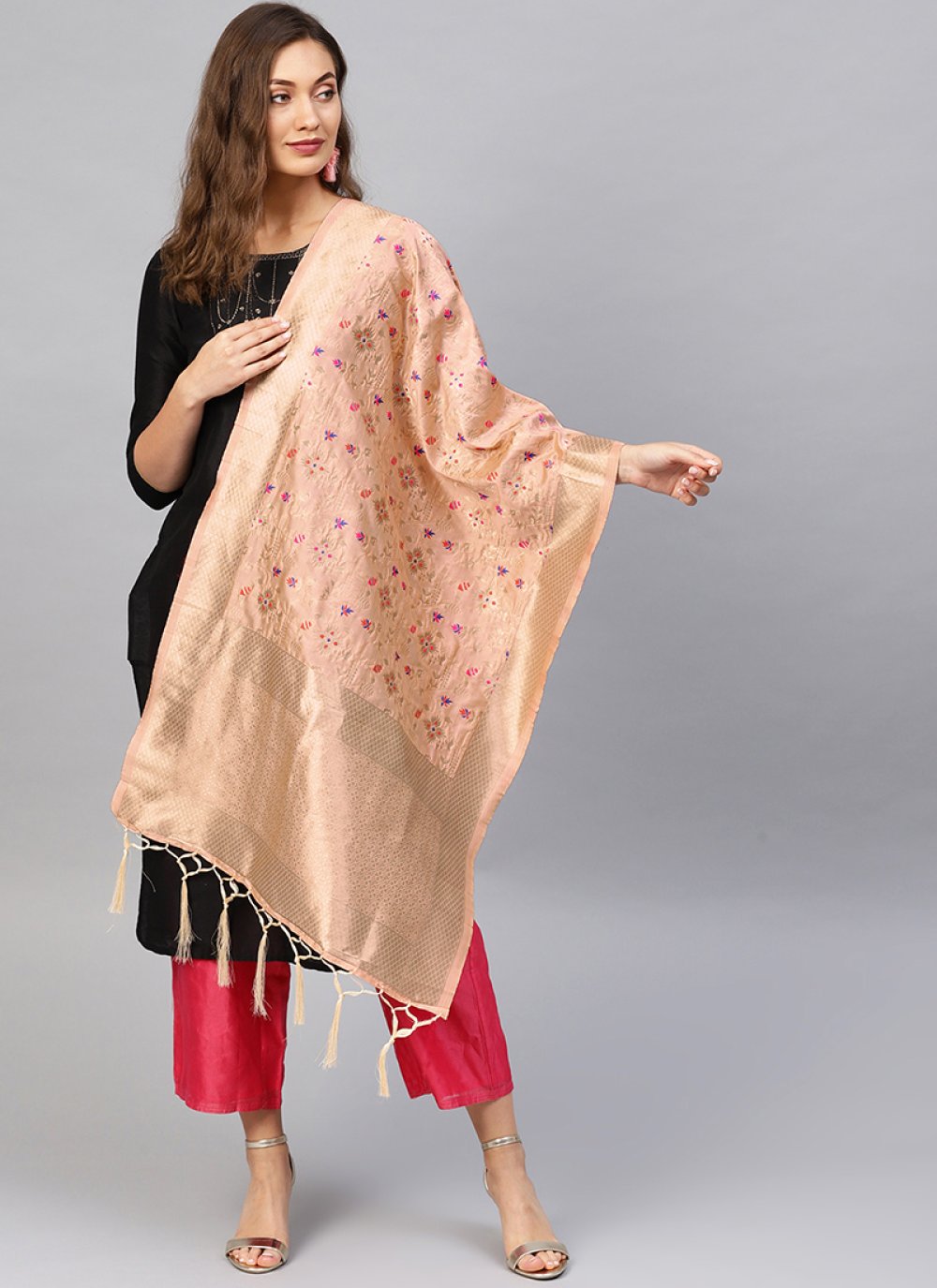 Peach Color Designer Dupatta buy online