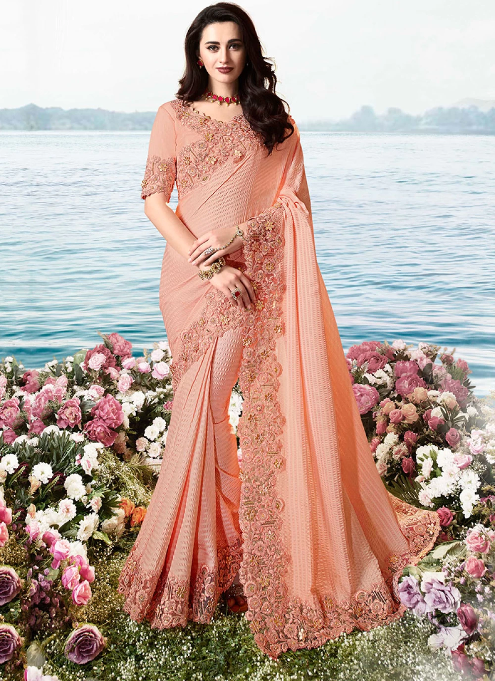 Peach Color Designer Traditional Saree Buy Online 6984