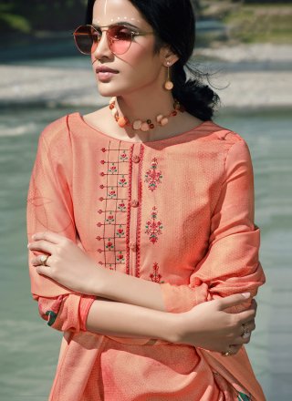 Peach Embroidered Party Trendy Palazzo Suit