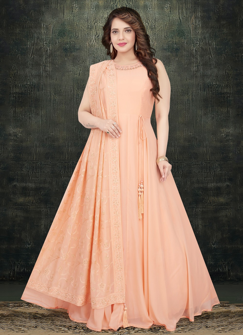 peach colour dress for engagement