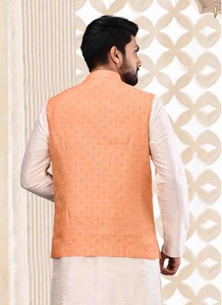 Peach Malbari Silk  Nehru Jackets
